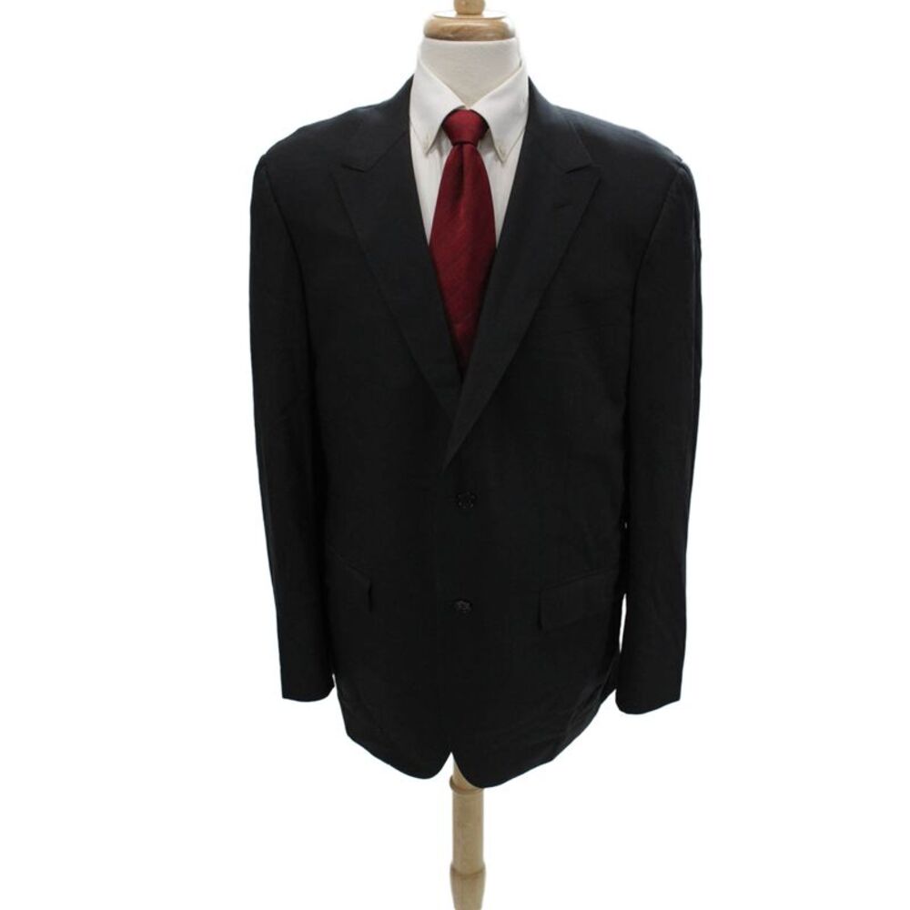 Canali Men Black Solid Cupro Suit Jacket Button Collared Long Sleeve Size 40